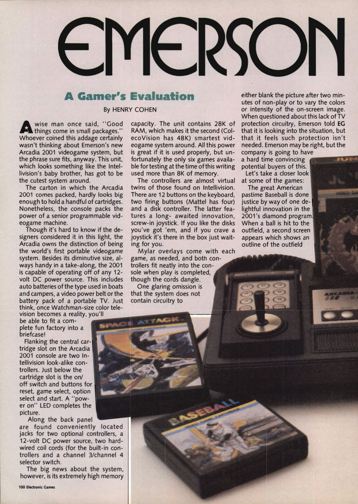 Emerson Arcadia 2001 - A Gamer's Evaluation, Electronic Games November 1982 page 100
