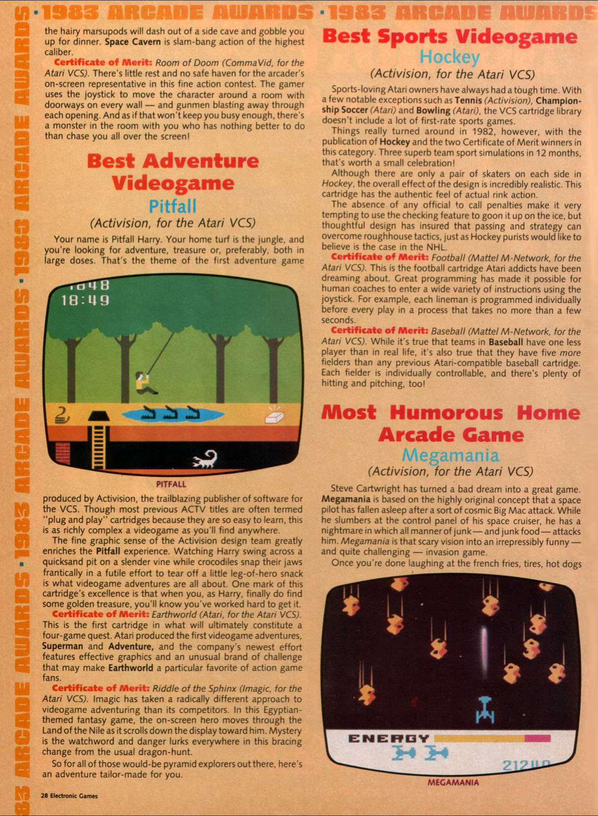 1983 Arcade Awards, Electronic Games January 1983 page 28