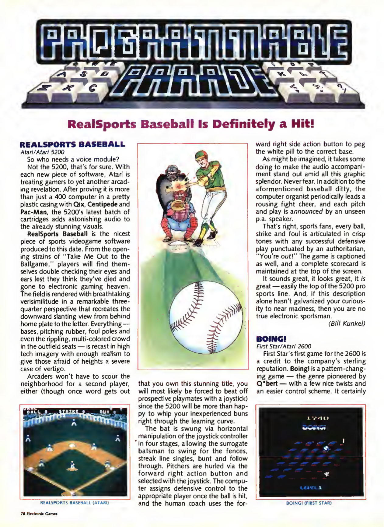 RealSports Baseball Review, Electronic Games May 1984 page 78