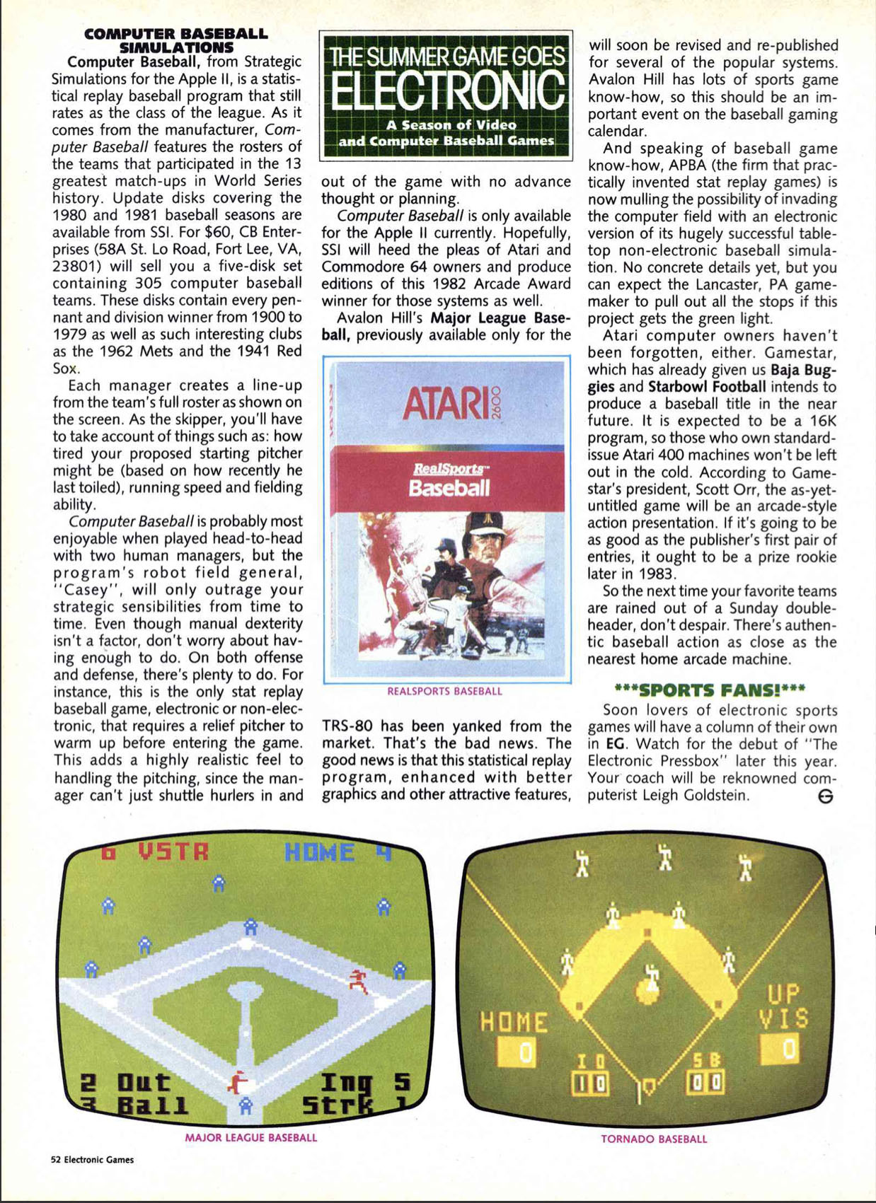 The Summer Game Goes Electronic, Electronic Games August 1983 page 52