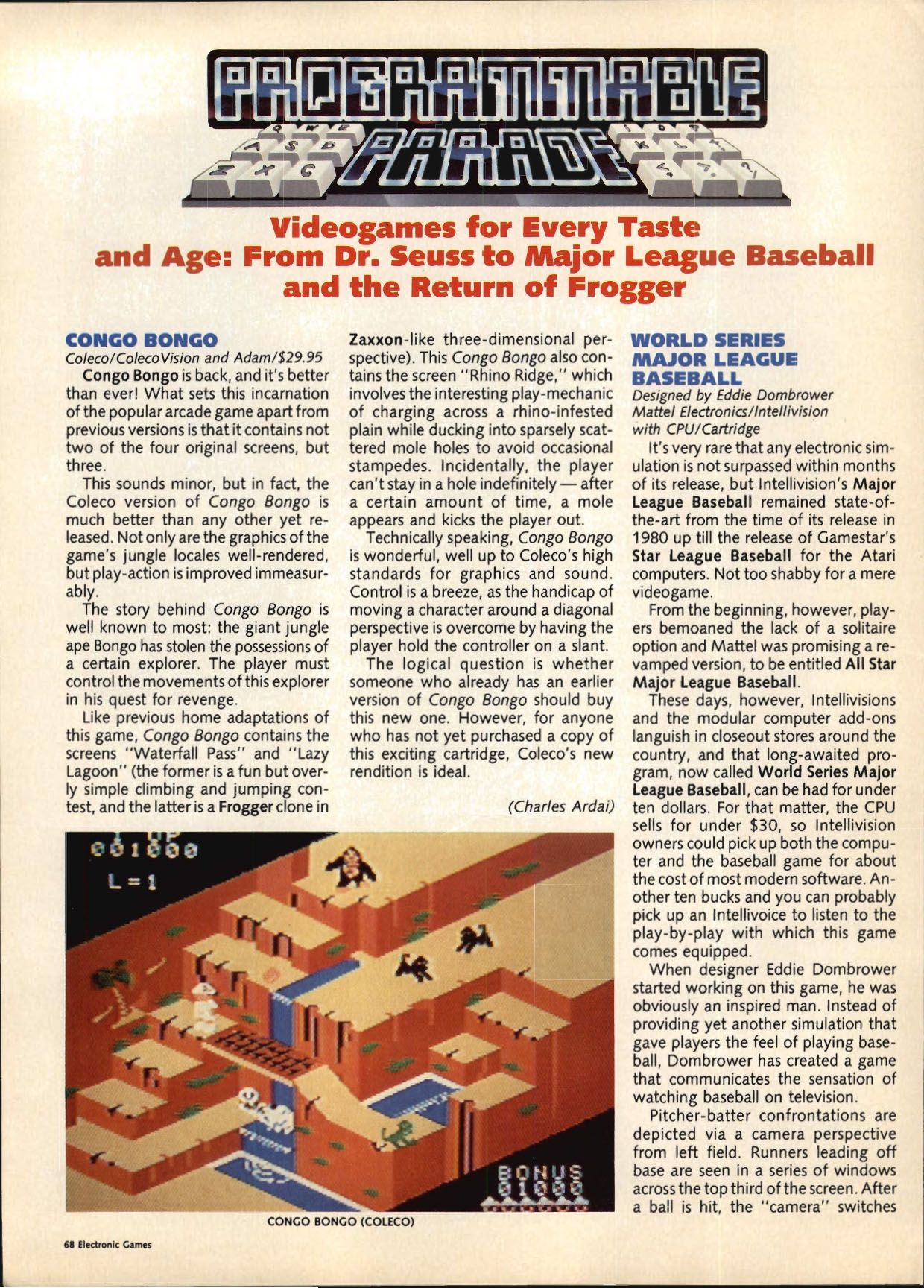 World Series Major League Baseball Review, Electronic Games March 1985 page 68