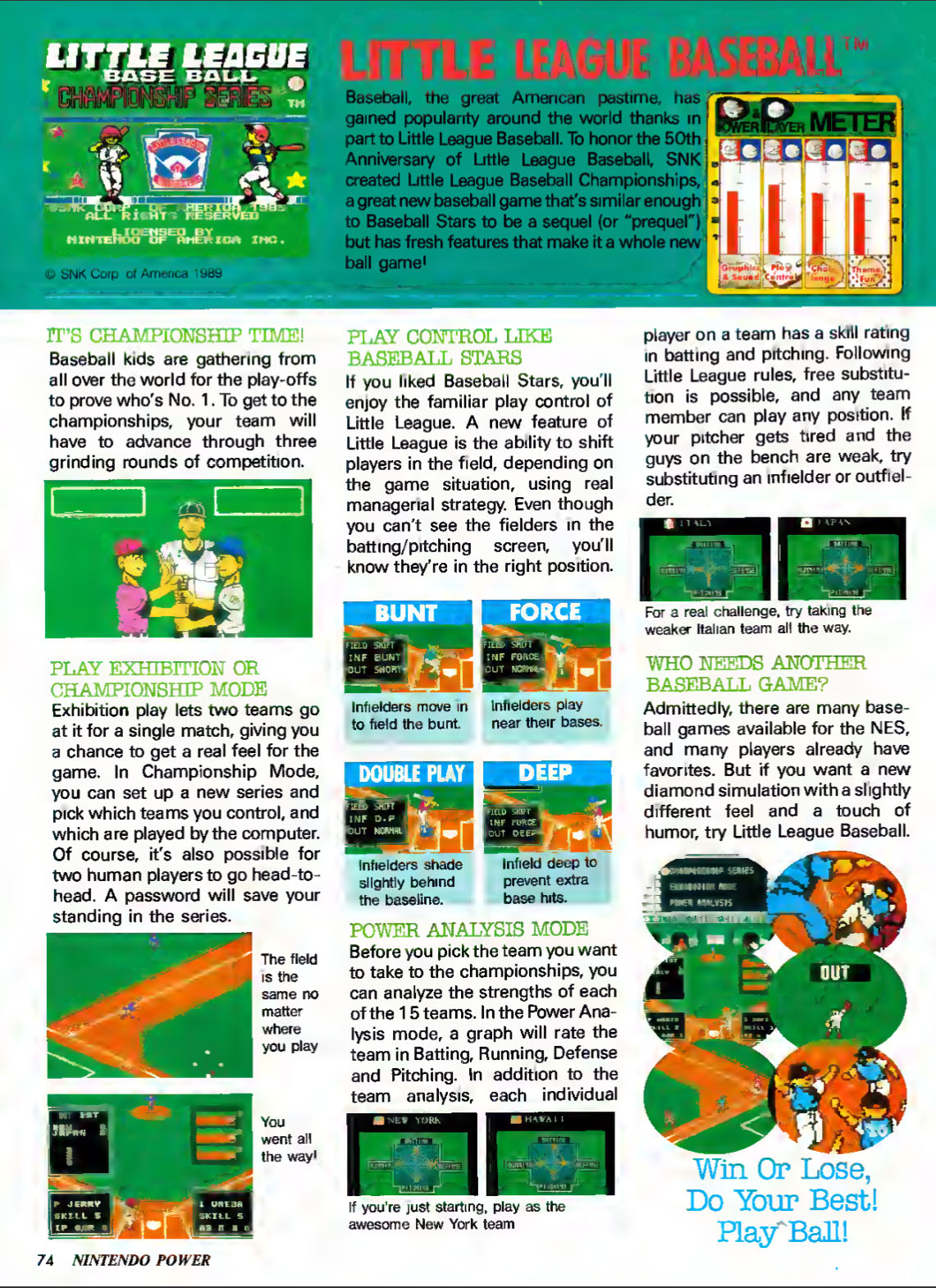 Little League Baseball Review, Nintendo Power July-August 1990 page 74