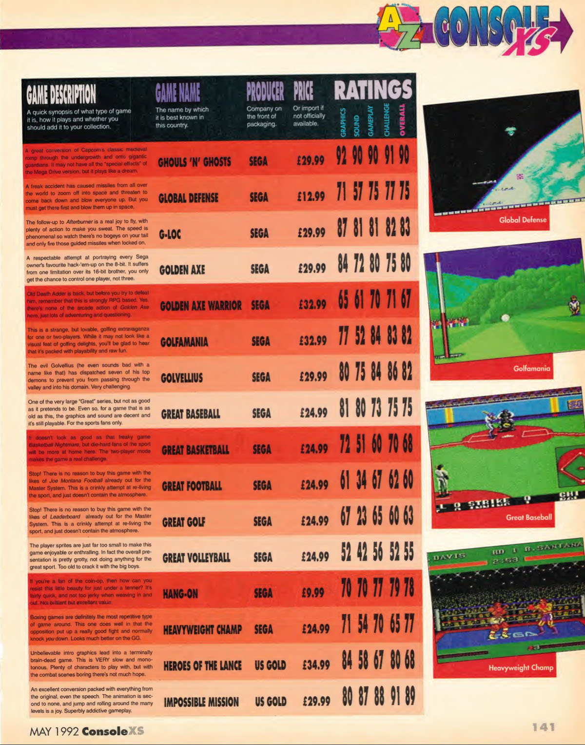 Great Baseball Review, Console XS May 1992 page 141