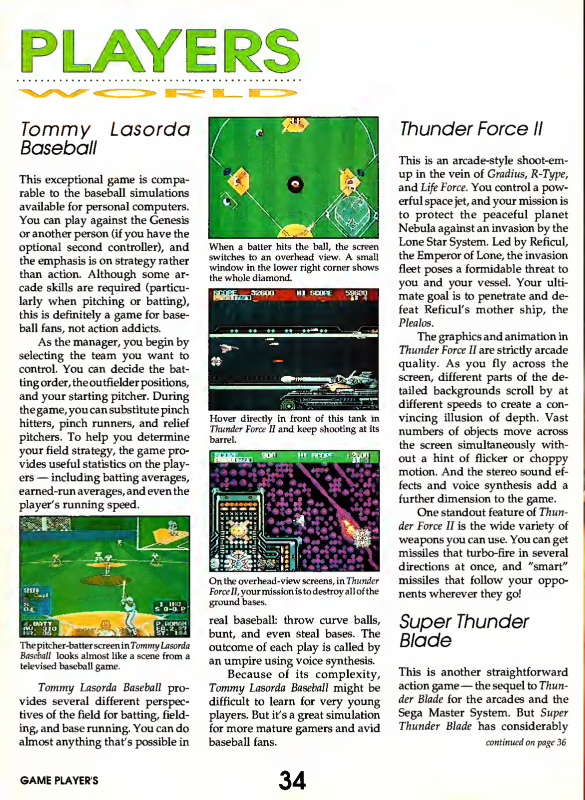 Tommy Lasorda Baseball Review, Game Players November 1989 page 34
