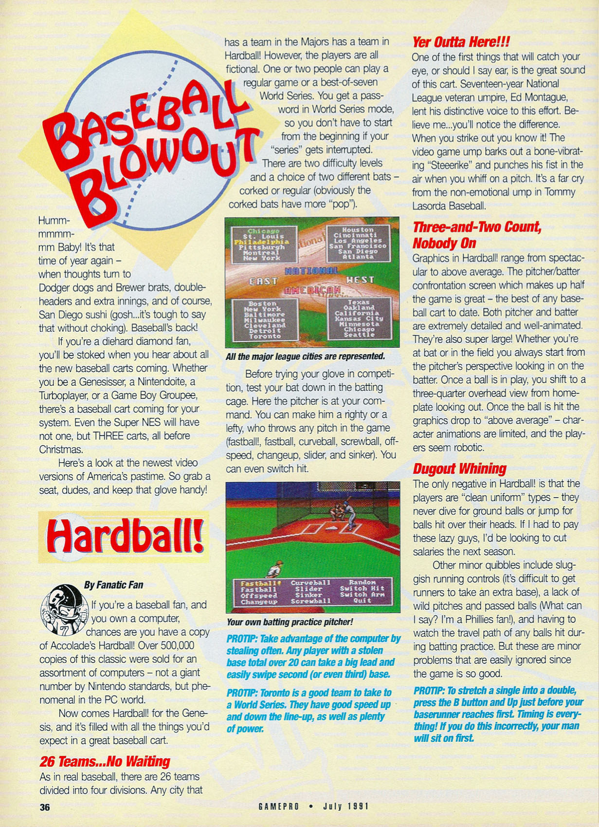 Baseball Blowout, GamePro July 1991 page 36