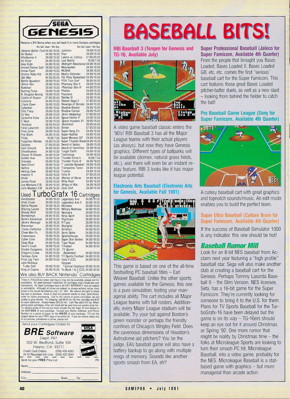 Baseball Blowout, GamePro July 1991 page 40