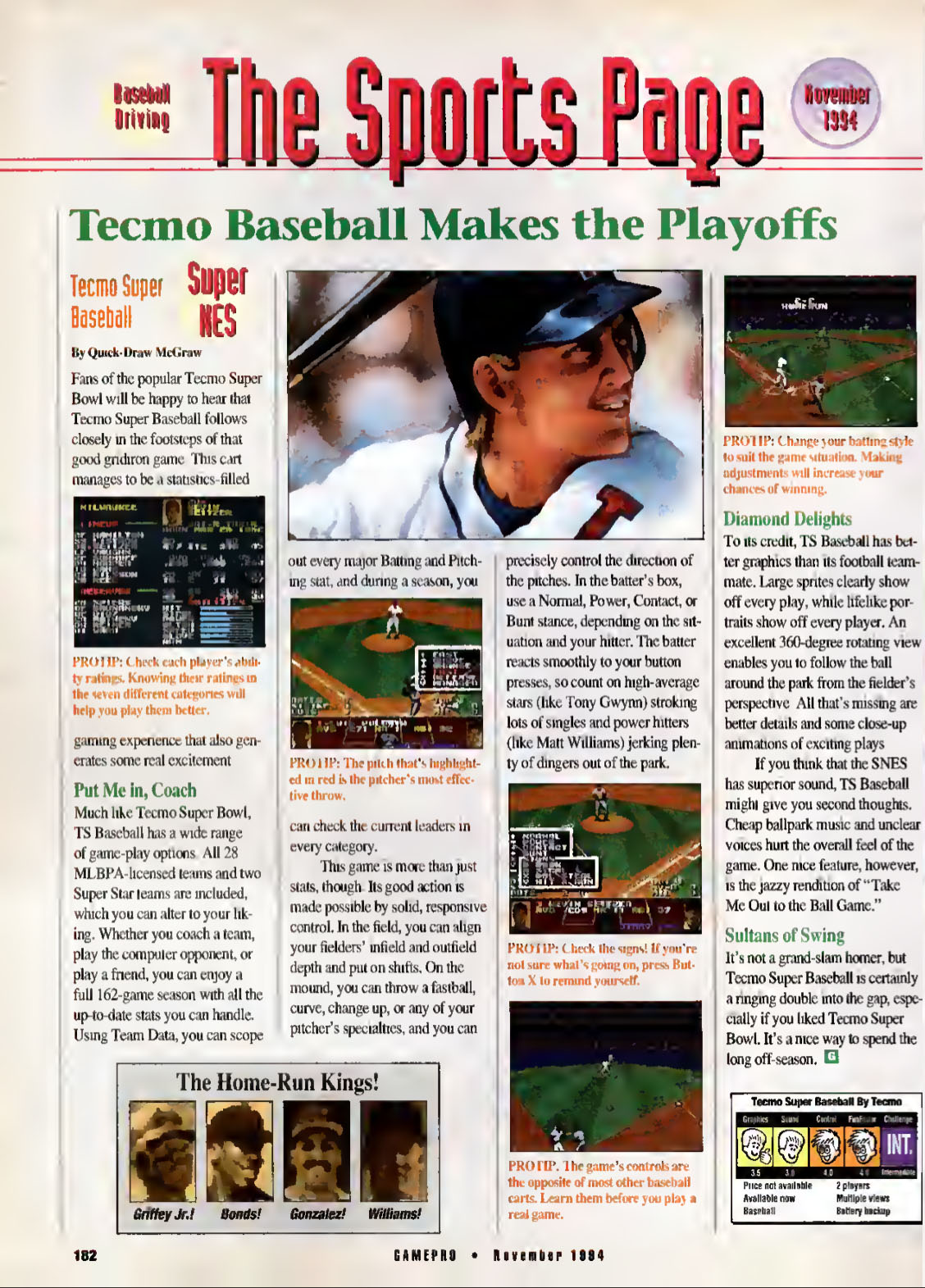 Tecmo Baseball Makes the Playoffs, GamePro November 1994 page 182