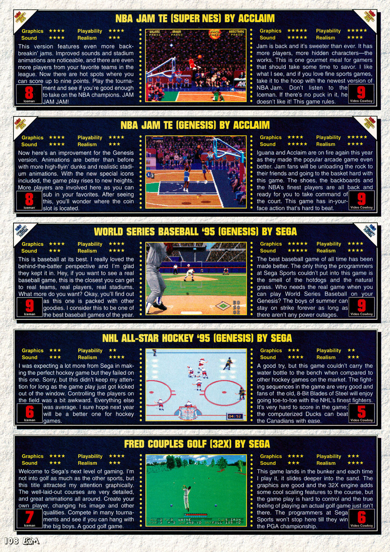 World Series Baseball '95 Review, Electronic Gaming Monthly April 1995 page 108