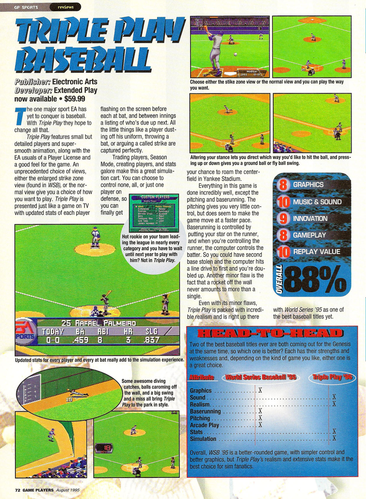 Triple Play Baseball Review, Game Players August 1995 page 72