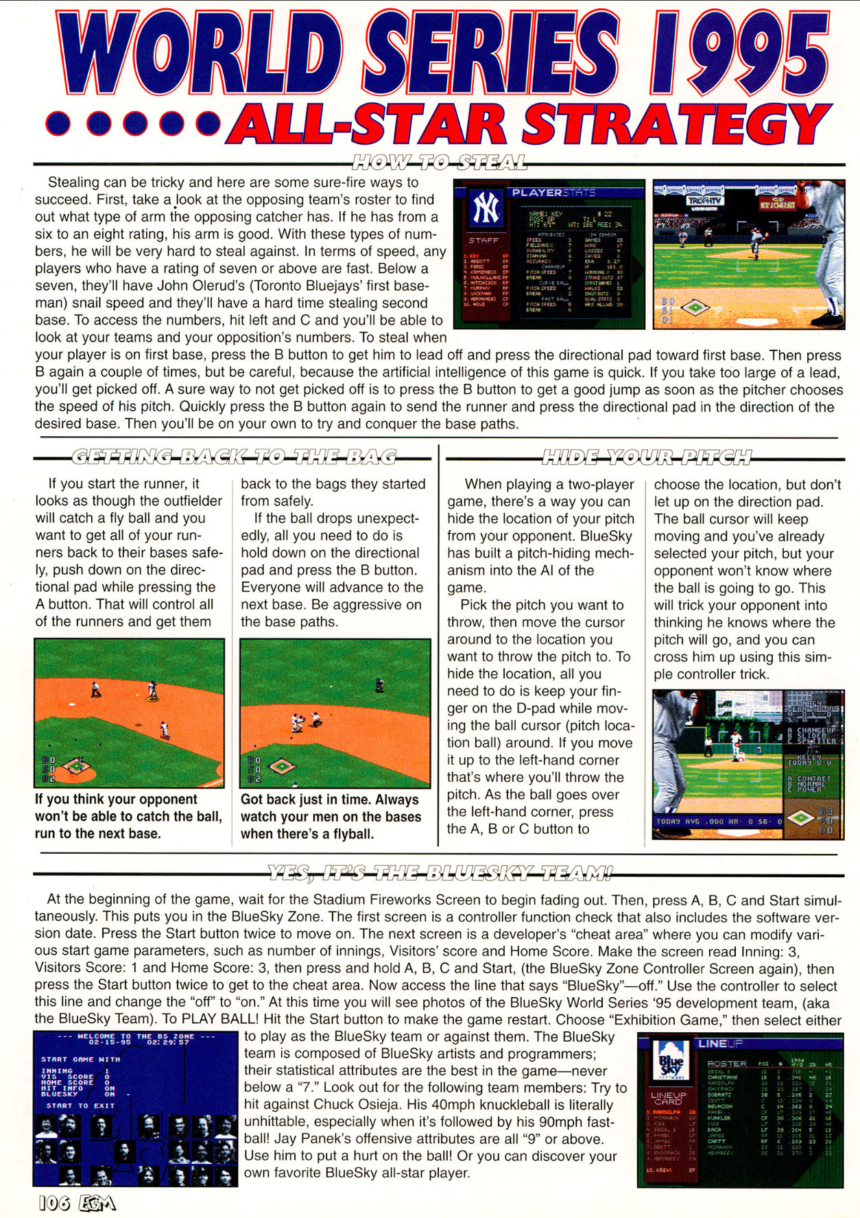 World Series Baseball 1995 All-Star Strategy, Electronic Gaming Monthly July 1995 page 106