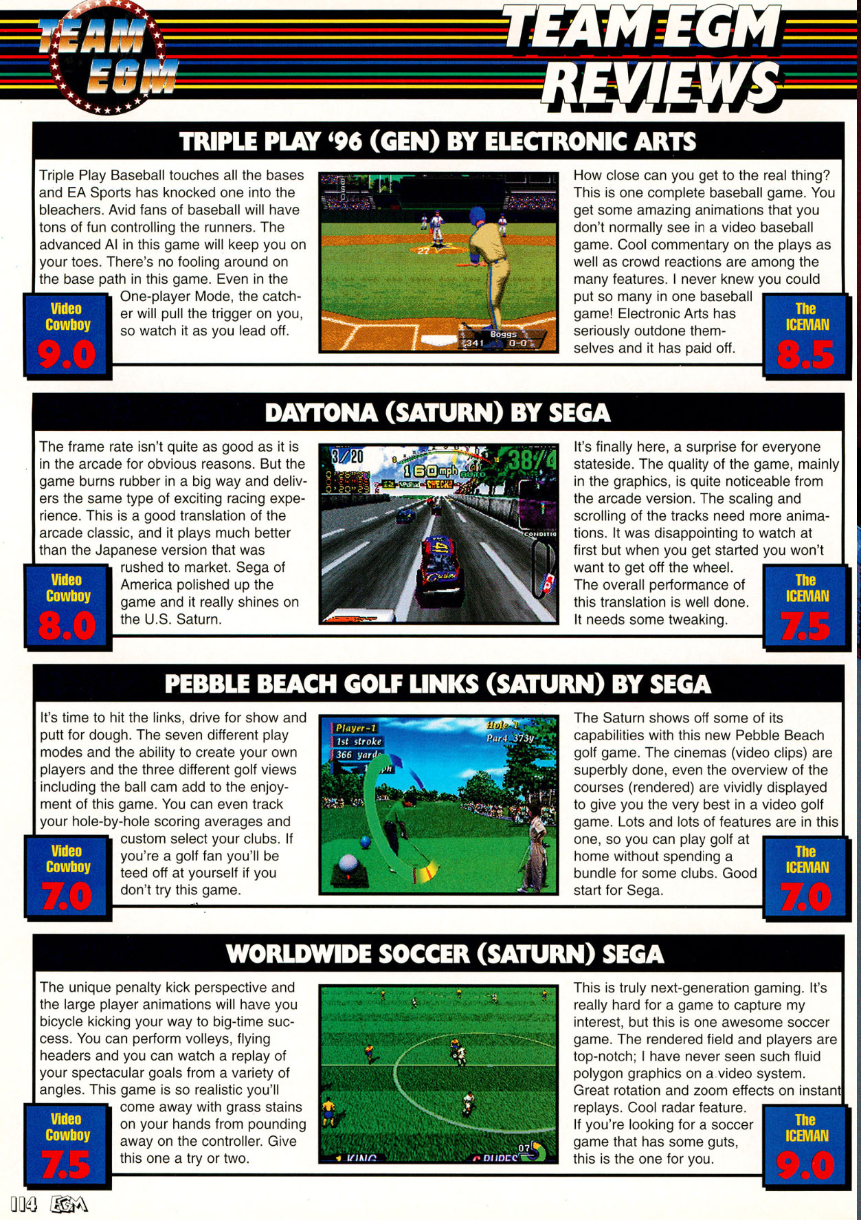 Triple Play '96 Review, Electronic Gaming Monthly July 1995 page 114
