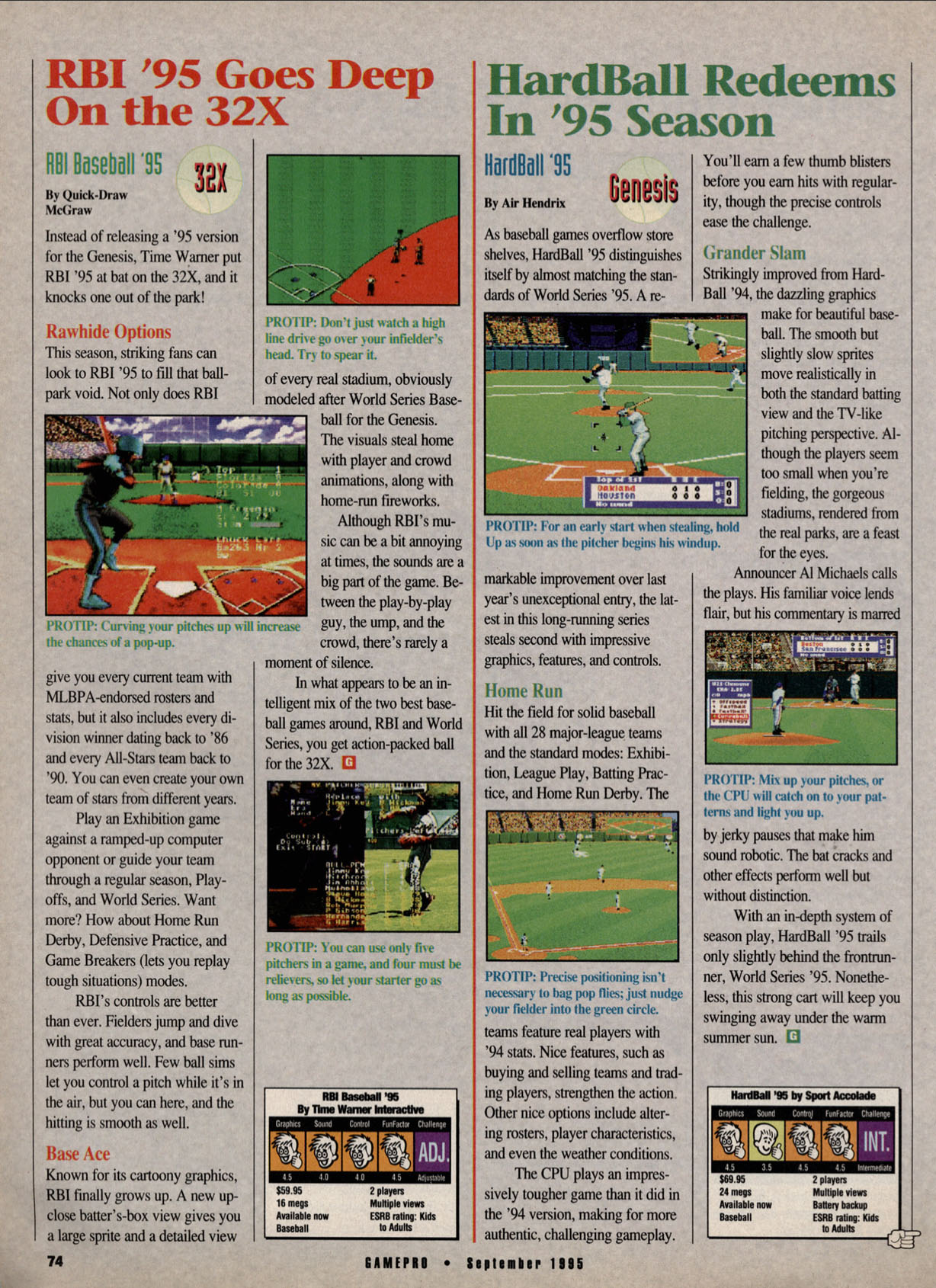 HardBall Redeems in '95 Season, GamePro September 1995 page 74