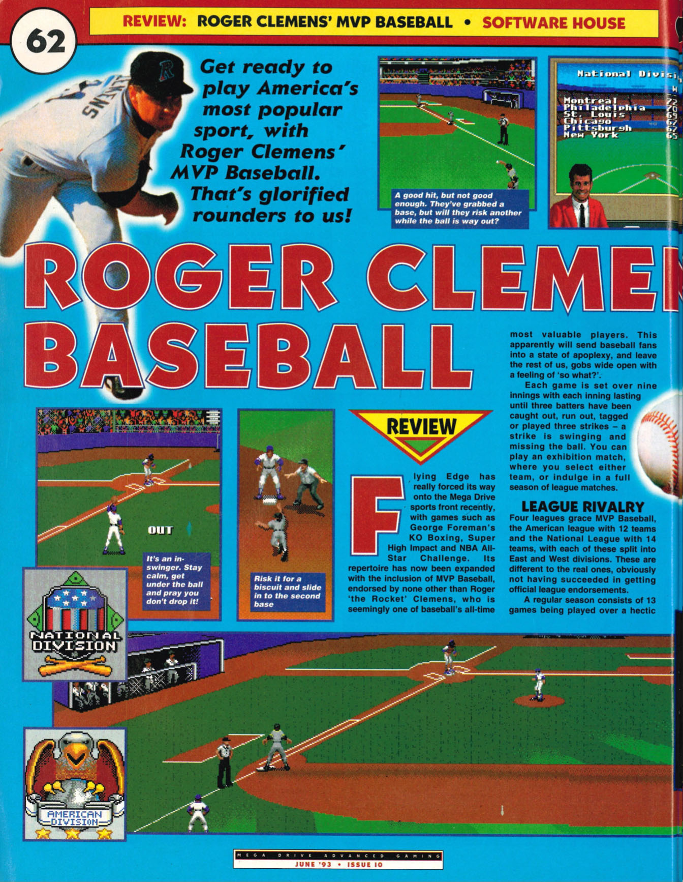 Roger Clemens' MVP Baseball Review, Mega Drive Advanced Gaming June 1993 page 62