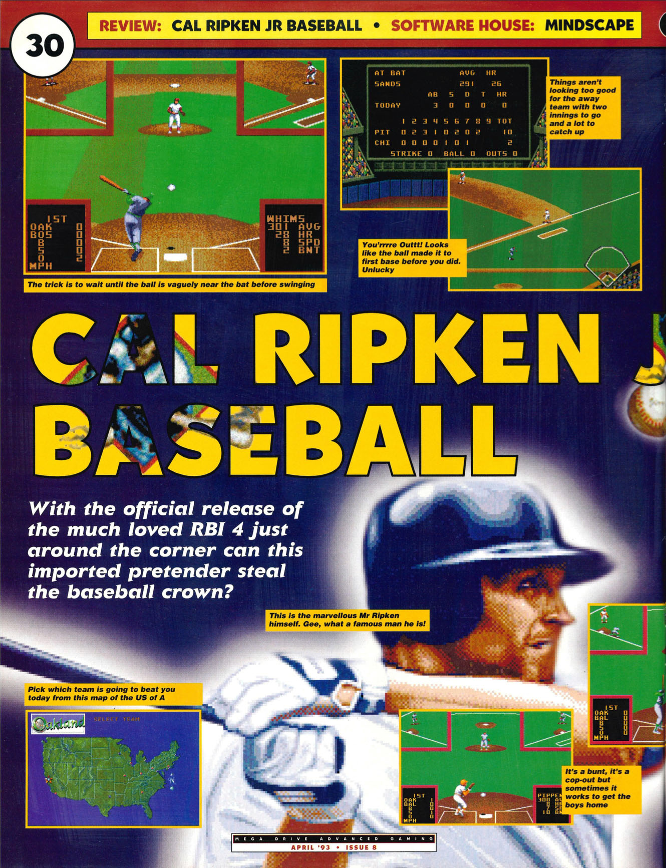 Cal Ripken Jnr Baseball Review, Mega Drive Advanced Gaming April 1993 page 30
