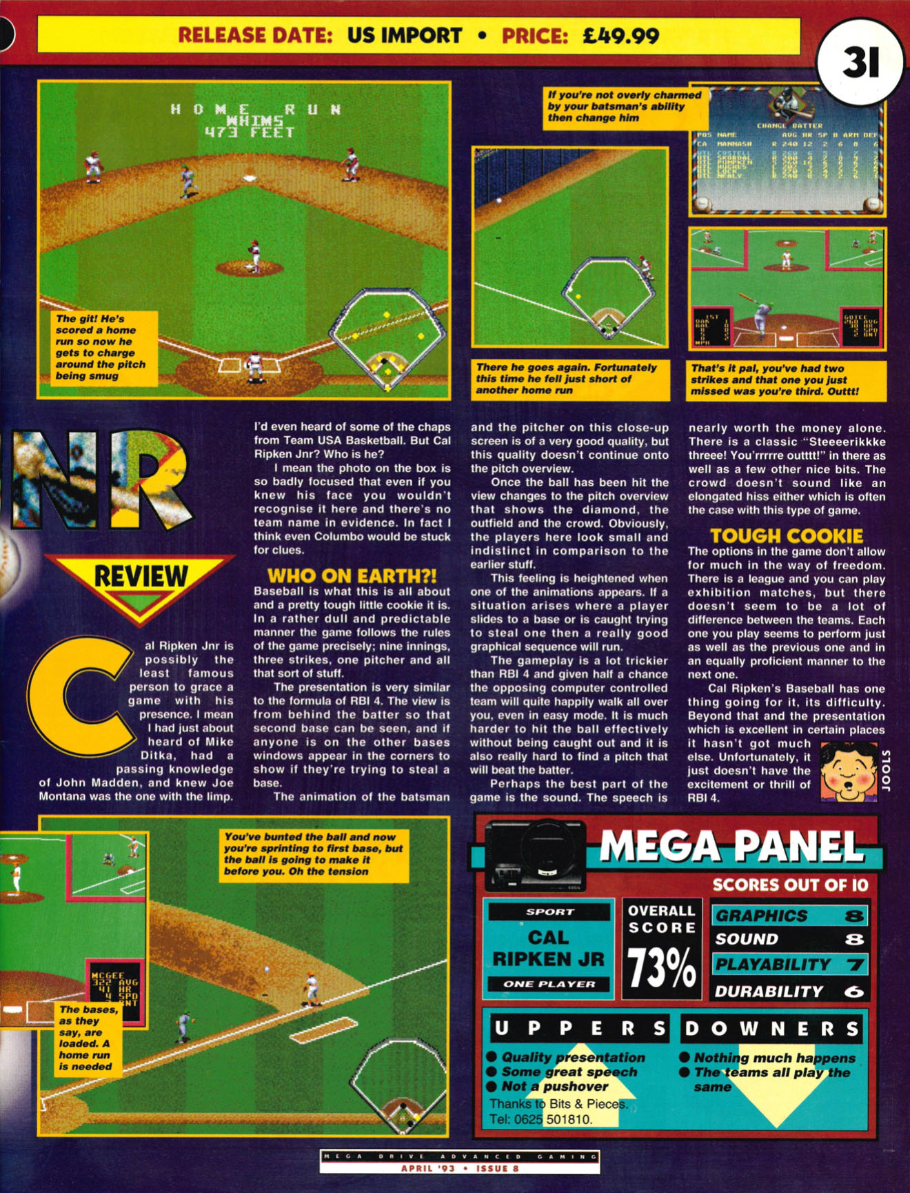 Cal Ripken Jnr Baseball Review, Mega Drive Advanced Gaming April 1993 page 31
