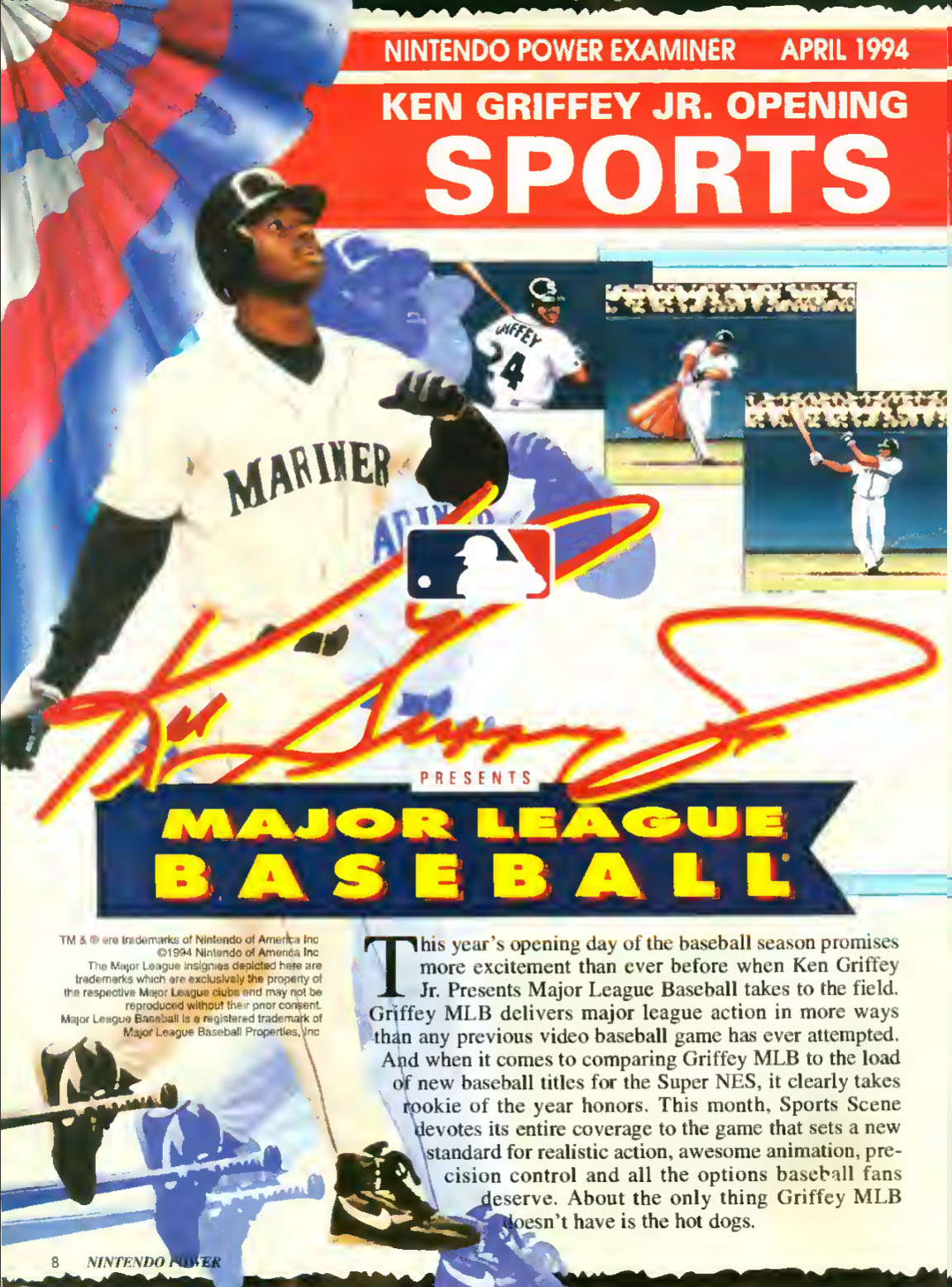 Ken Griffey Jr. Presents Major League Baseball, Nintendo Power April 1994 page 8