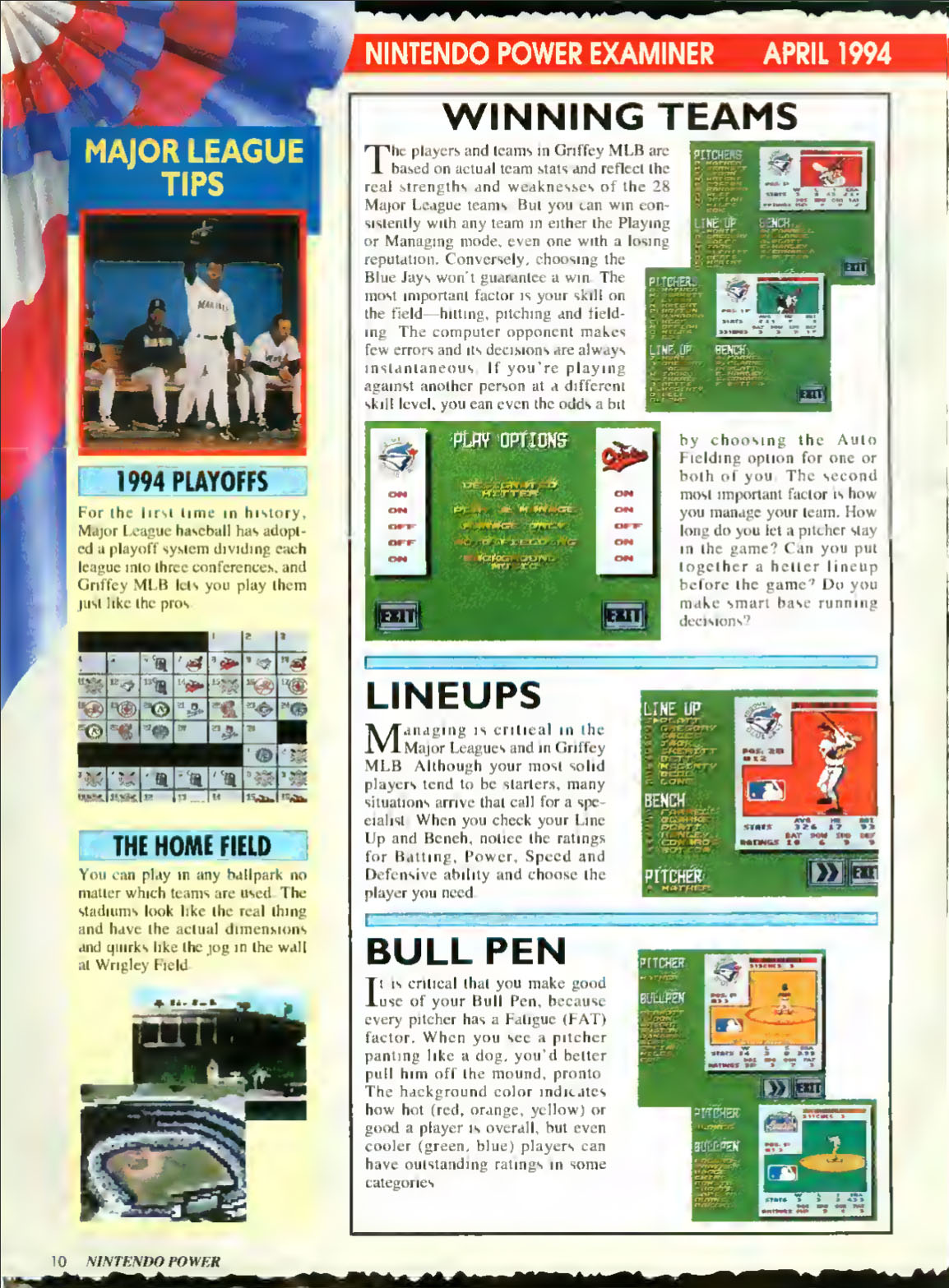 Ken Griffey Jr. Presents Major League Baseball, Nintendo Power April 1994 page 10