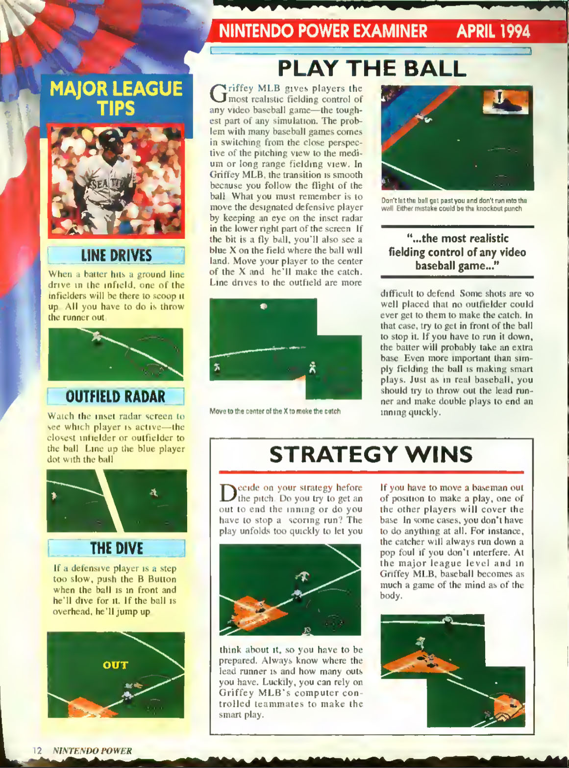 Ken Griffey Jr. Presents Major League Baseball, Nintendo Power April 1994 page 12