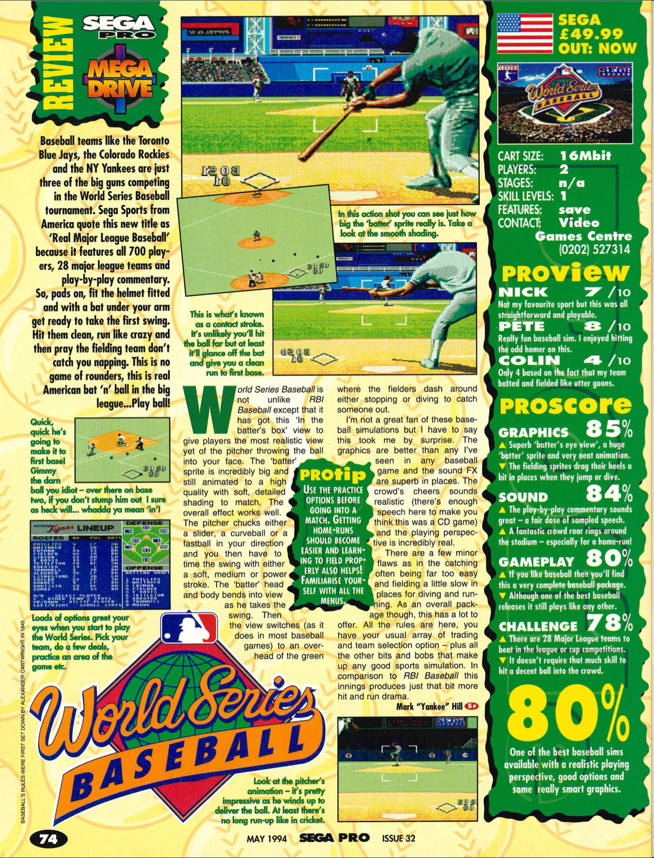 World Series Baseball Review, Sega Pro May 1994 page 74