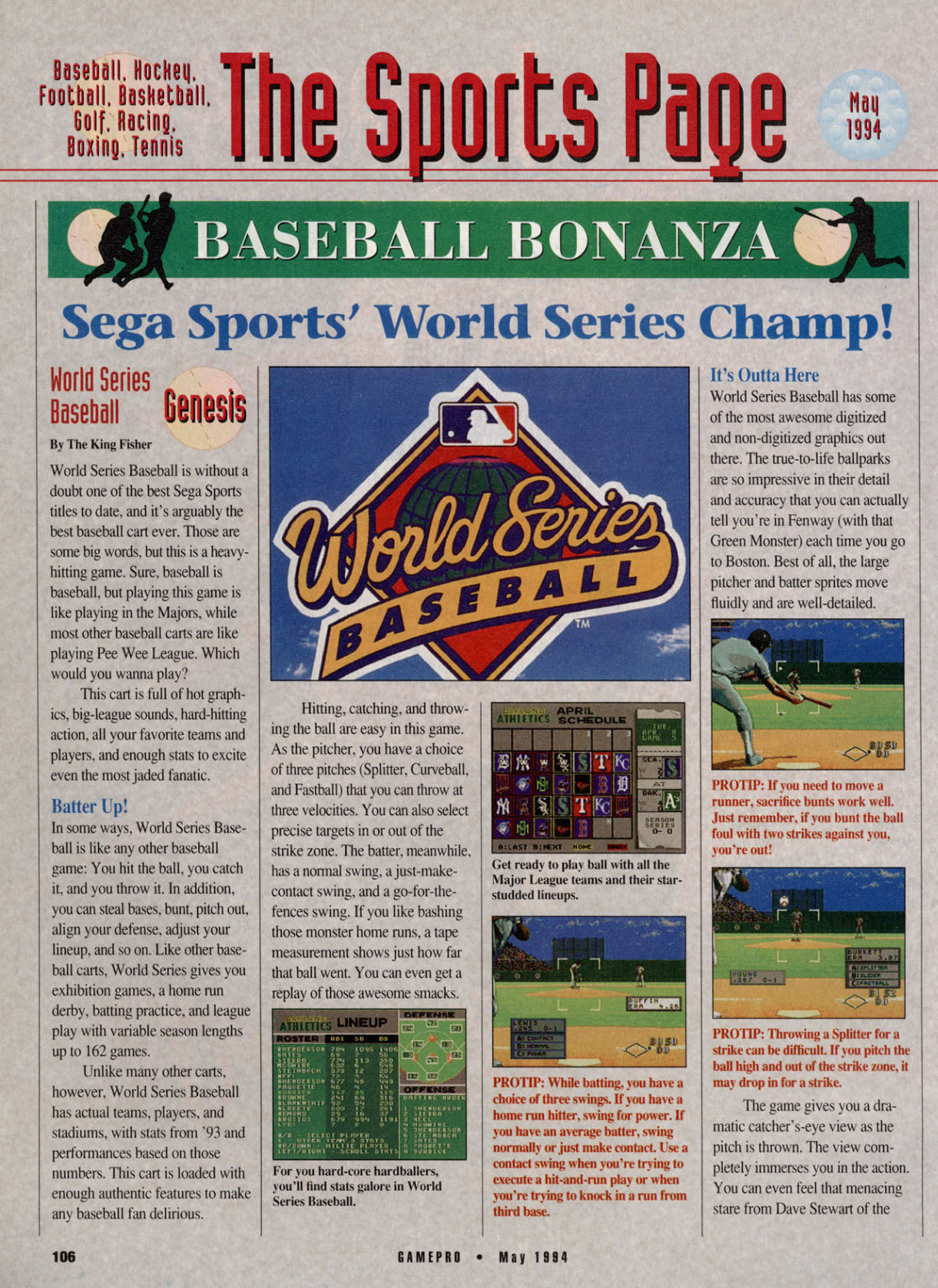 Baseball Bonanza, GamePro May 1994 page 106
