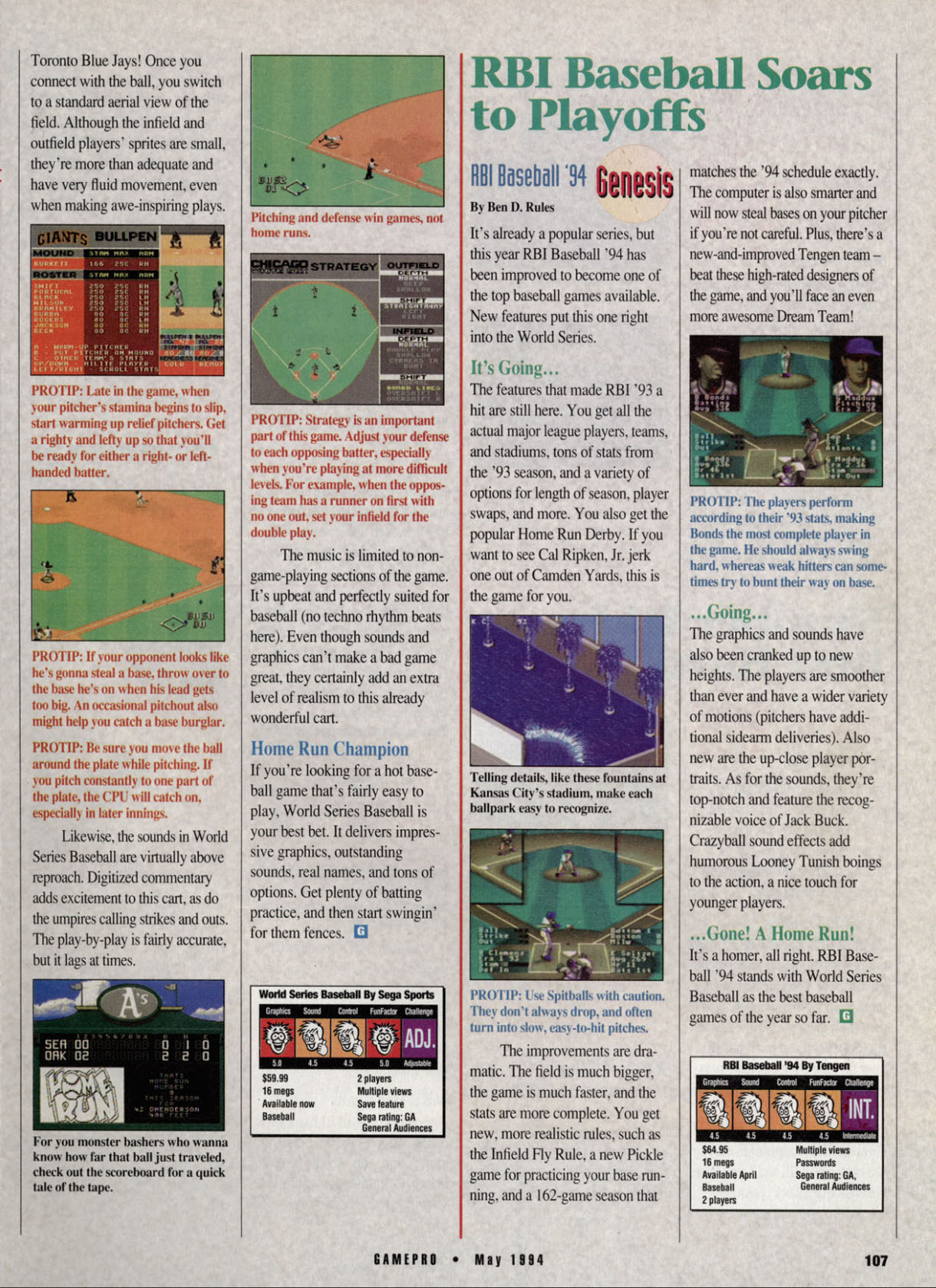 Baseball Bonanza, GamePro May 1994 page 107
