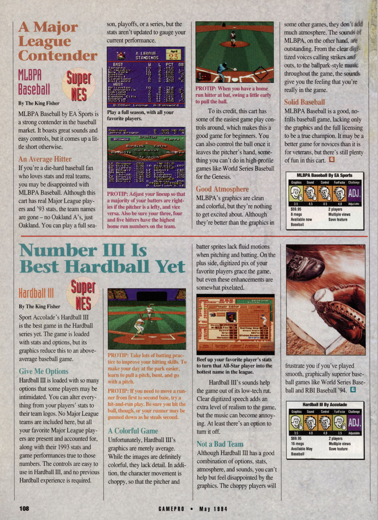 Baseball Bonanza, GamePro May 1994 page 108