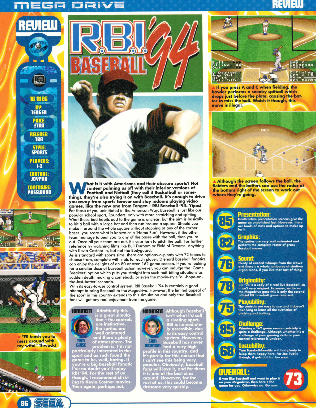 RBI Baseball '94 Review, Sega Magazine June 1994 page 86