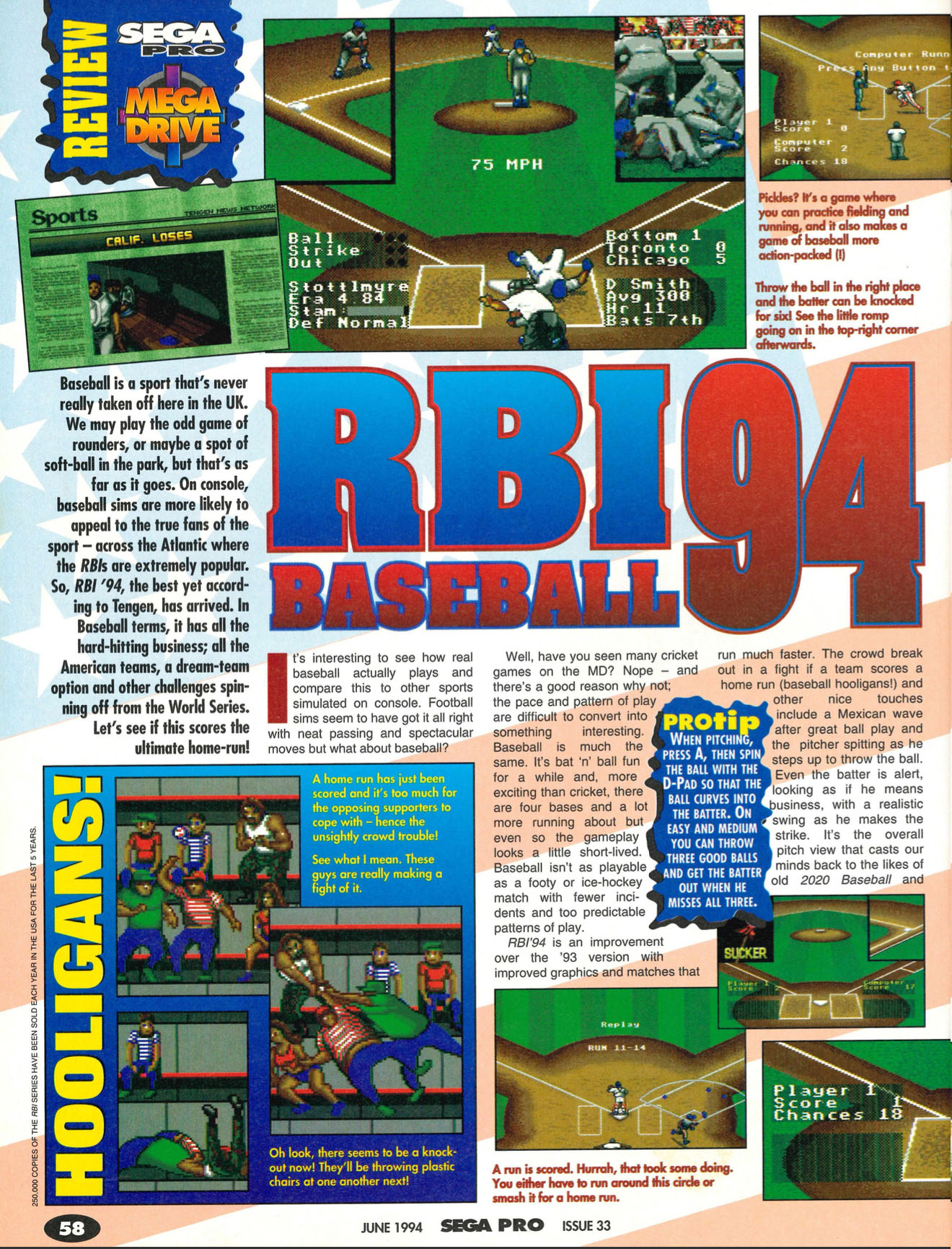 RBI Baseball '94 Review, Sega Pro June 1994 page 58