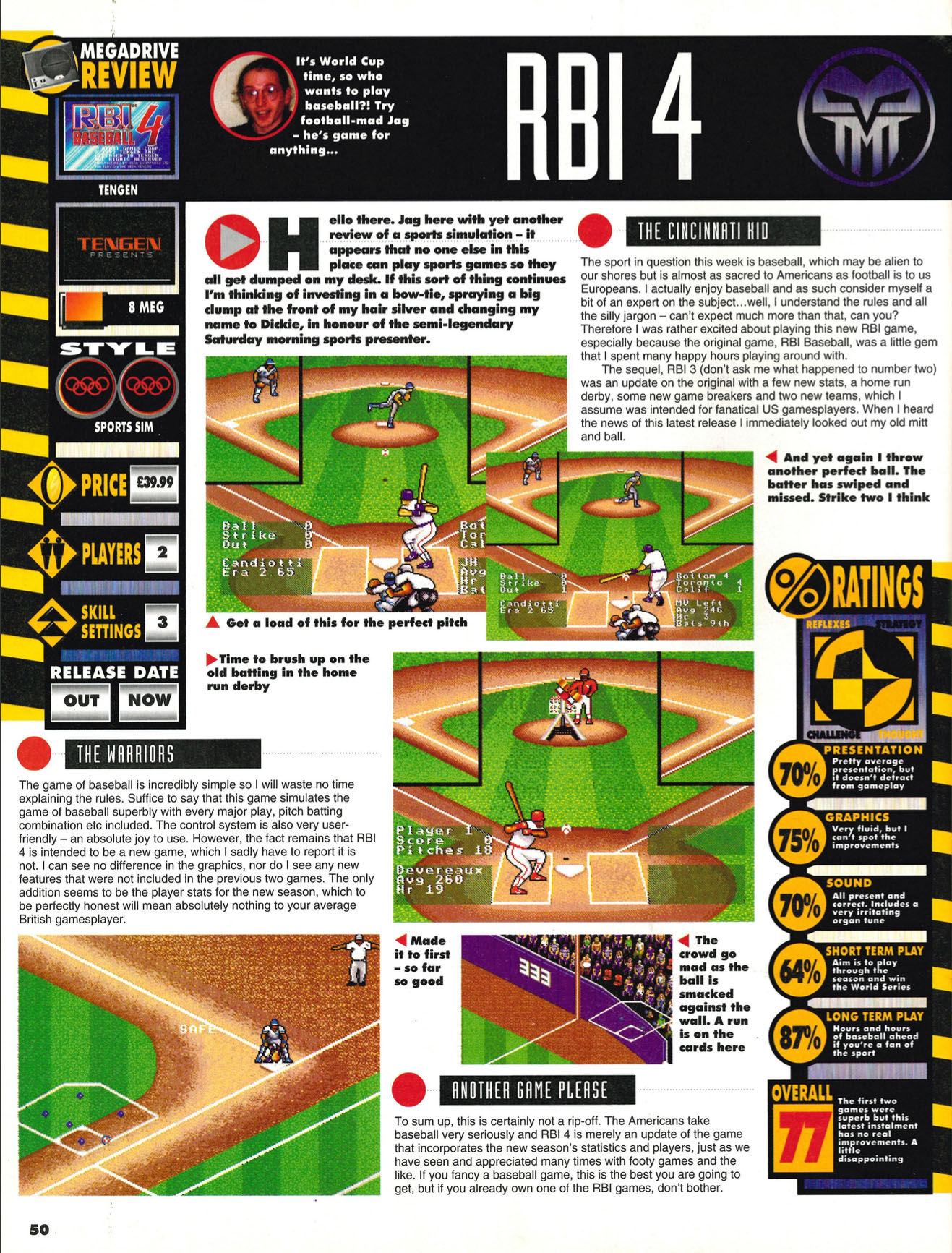 RBI Baseball 4 Review, MegaTech July 1994 page 50