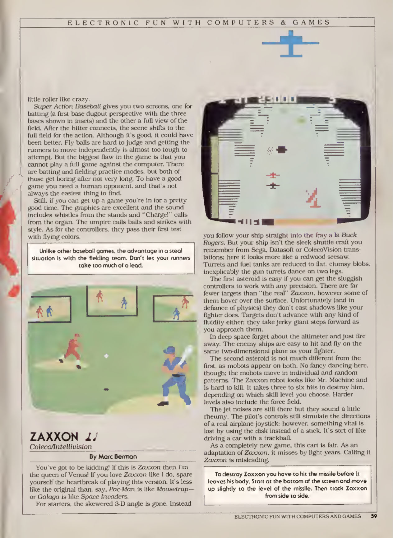 Super Action Baseball Review, Electronic Fun with Computer & Video Games January 1984 page 59
