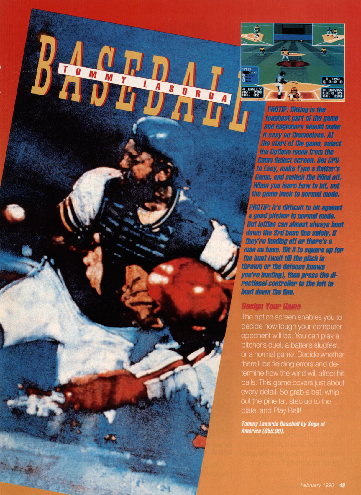 Tommy Lasorda Baseball Review, GamePro February 1990 page 49