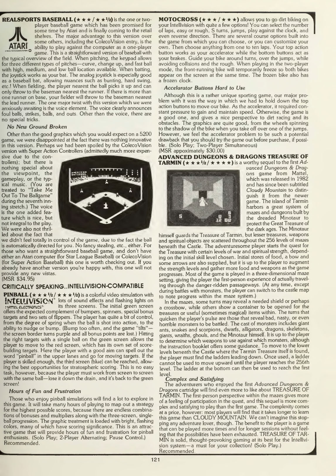 RealSports Baseball Review, Video Game Update November 1983 page 0